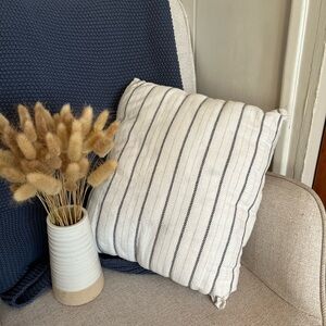 Striped White and Chevron Blue Throw Pillow Farmhouse Neutral 14x12